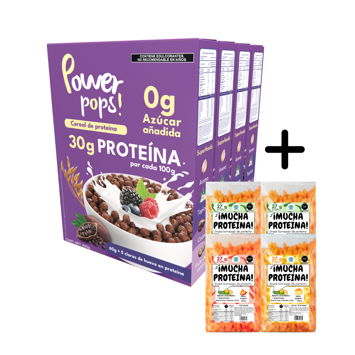 4x4 pack --> 4 Power pops! + 4 ¡Mucha proteína! con Envío gratis
