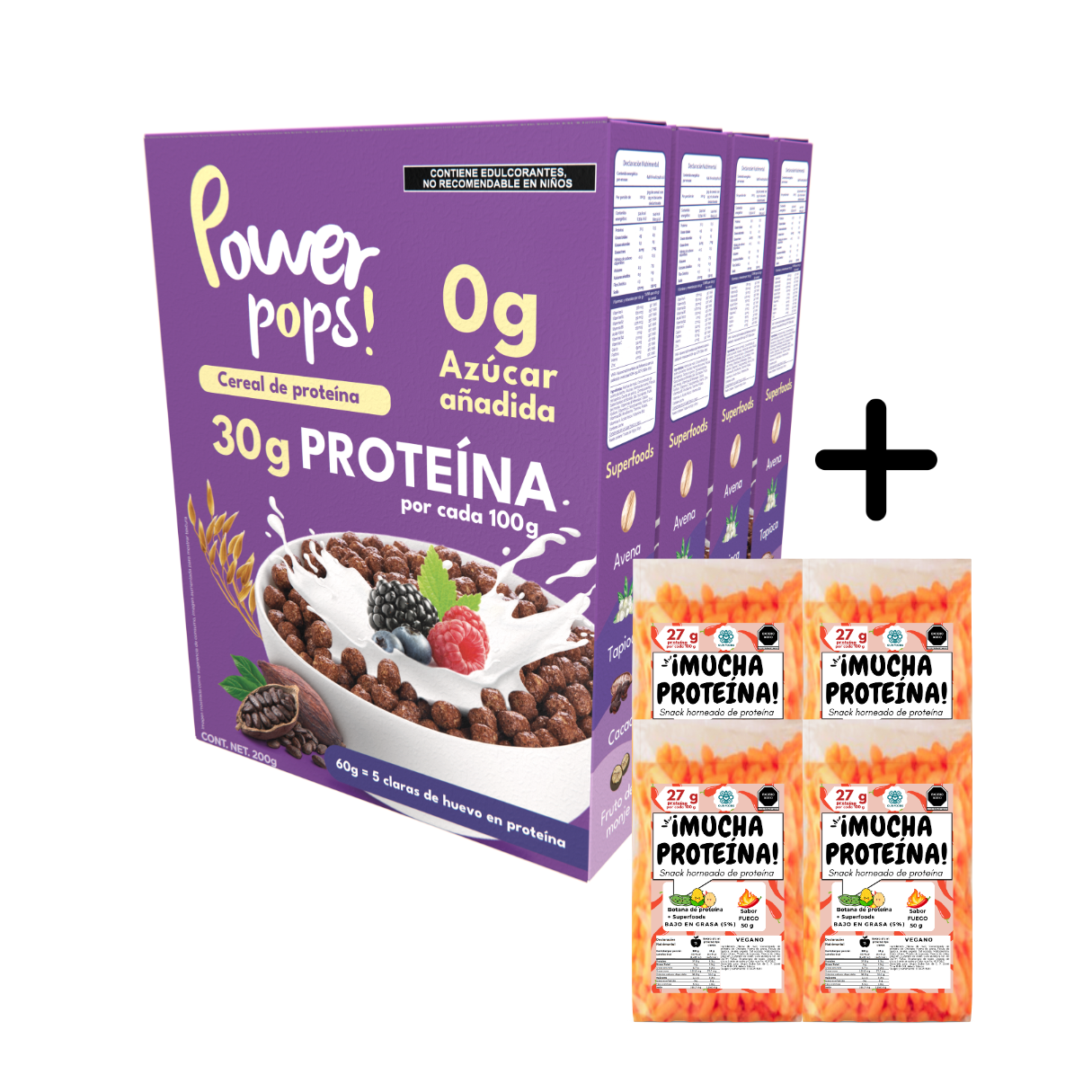 4x4 pack --> 4 Power pops! + 4 ¡Mucha proteína! con Envío gratis