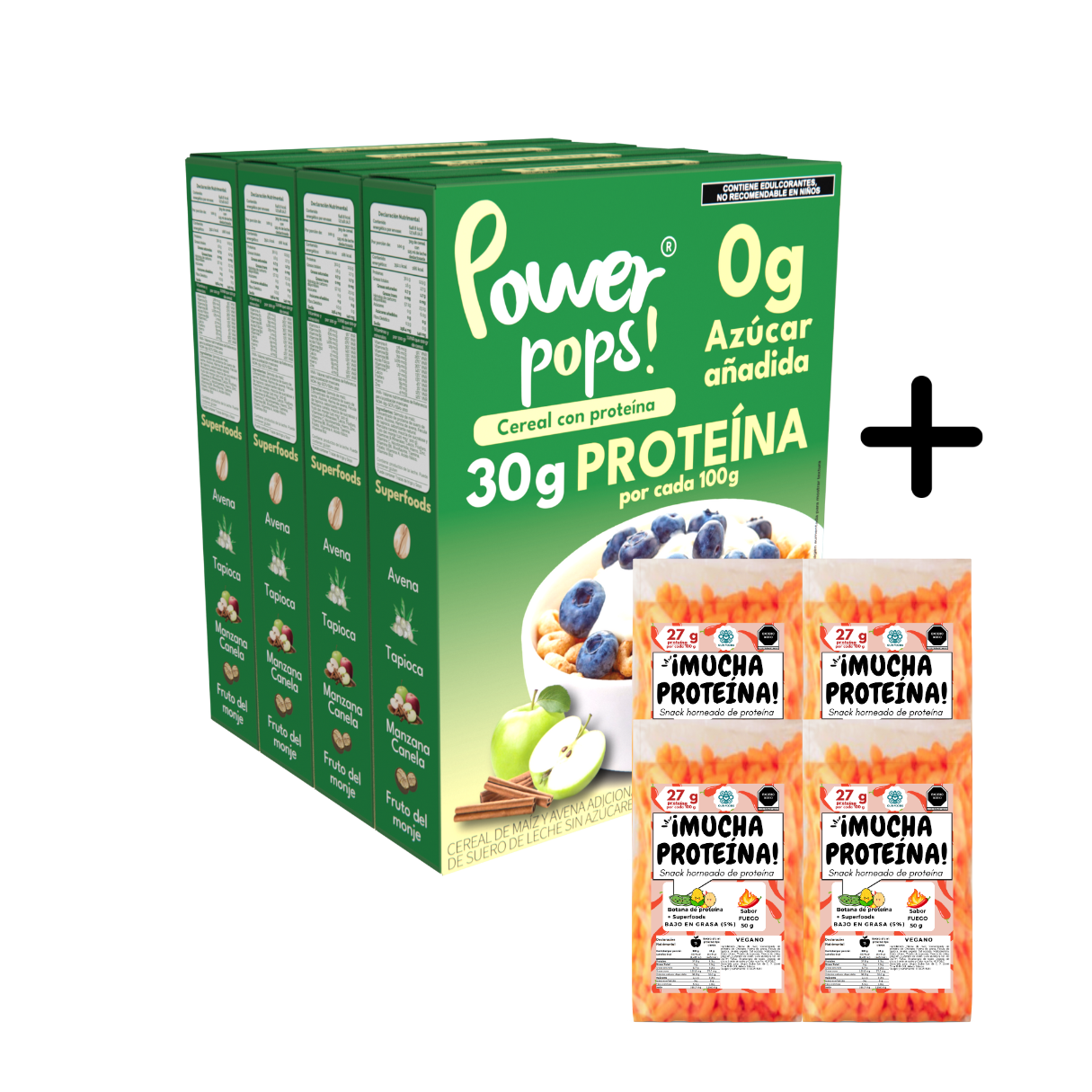 4x4 pack --> 4 Power pops! + 4 ¡Mucha proteína! con Envío gratis