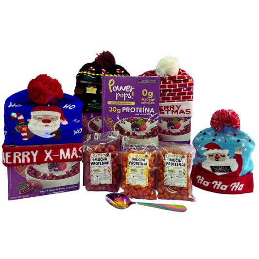 Pack Navideño  6 Power pops! + 6 ¡Mucha Proteína!  y 1 UGLY HAT luces LED + 1 cuchara tornasol de Regalo + Envío gratis